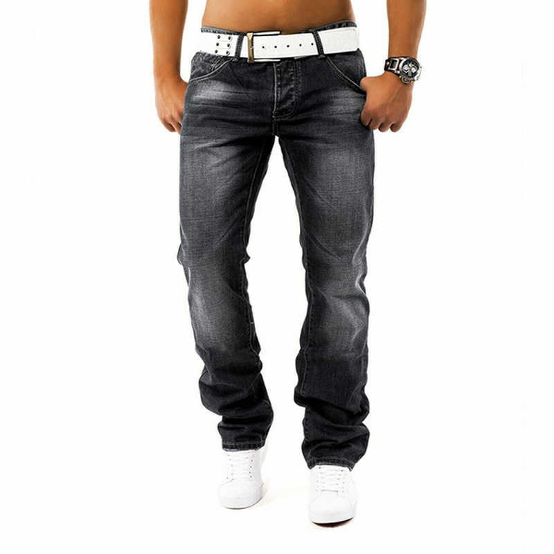 Men Jeans High Waist Men's Spring Autumn Straight Long Jean Pants Fashion Male Biker Jeans Trousers Black Blue Pocket 211011