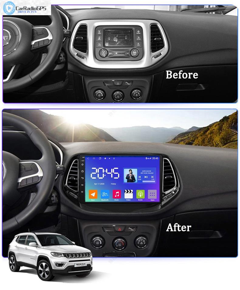 Android Car DVD Radio Player Indash Head Unit Touch Screen Video For Jeep Compass 2017-2018 support backup camera tmps obd digital tv