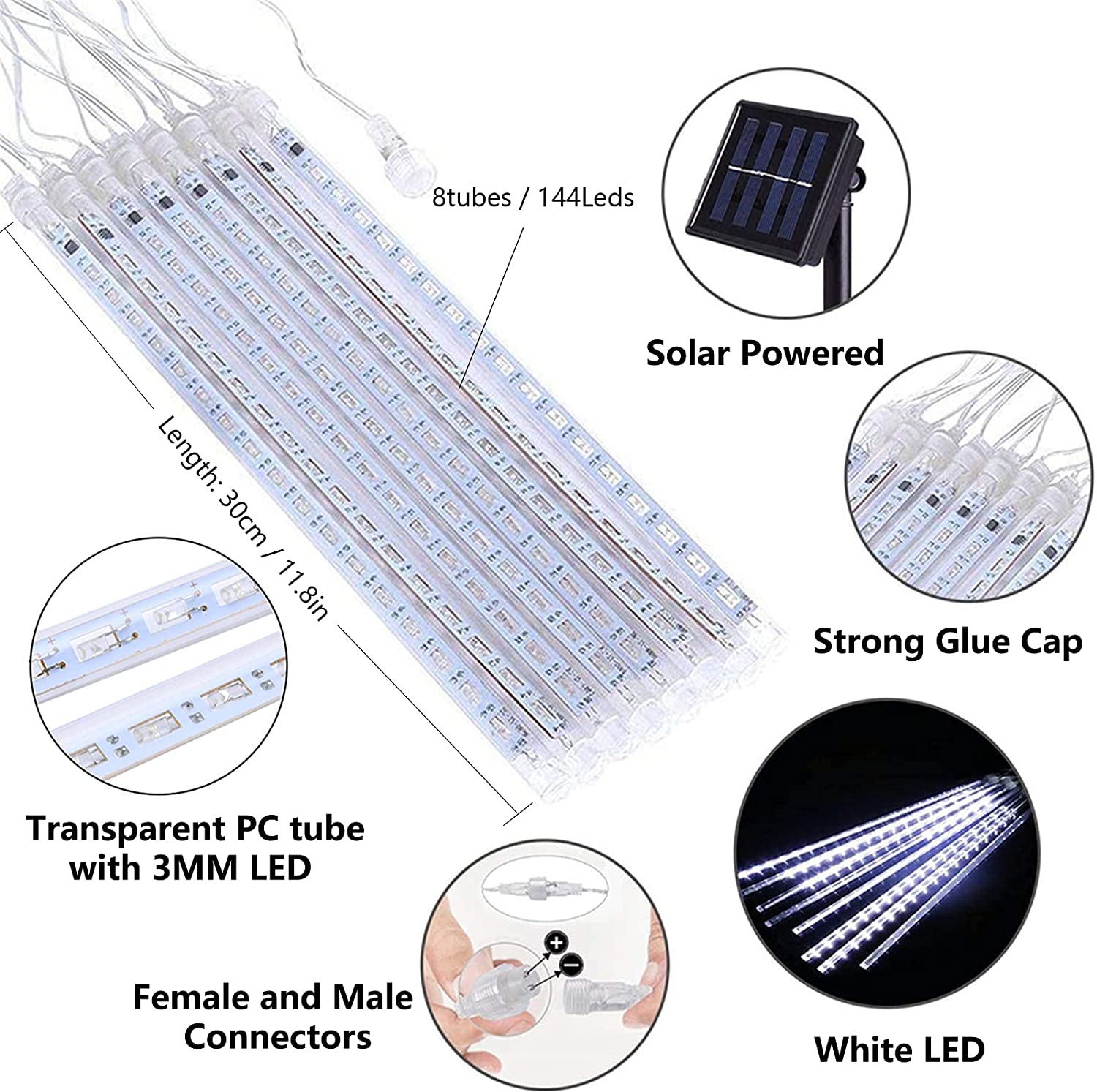 LED Meteor Shower Light 8 Tubes Set Tree Rain Light Garden Street Lantern Christmas Decoration Solar and Plug Outdoor Waterproof 30cm 50 cm 80cm