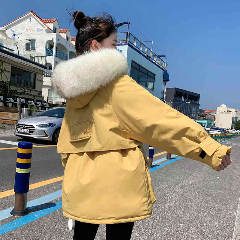 Loose Parka For Women Winter Thick Warm Zipper Coat Faux Fur Collar Warm Outwear Jackets Casual Hooded Coat 210414