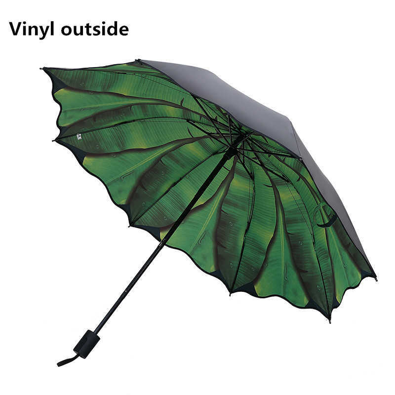 3Folding Windproof Umbrellas Green Pineapple Leaf Rain Women for Men Female Sunny Paraguas Plegable 210721