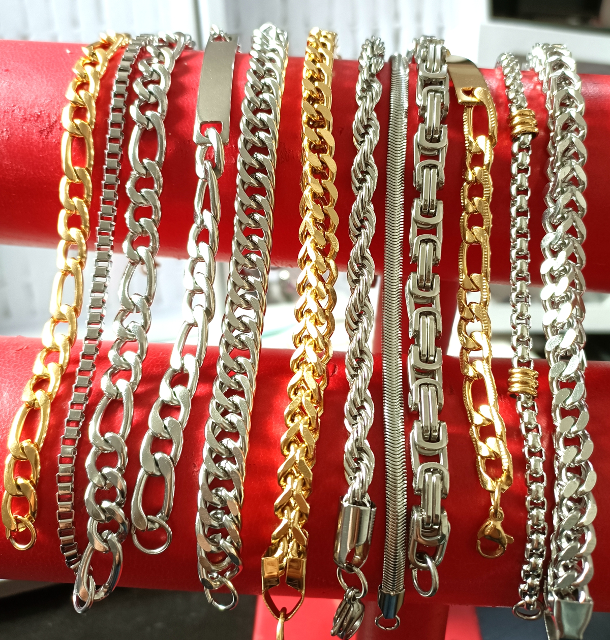 10pcs/lot Top Mix chain link Stainless Steel Bracelet Man Punk Wristbands Cuff Bangle Wholesale Party Jewelry Favor silver gold от DHgate WW