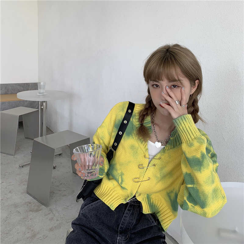 Cropped Cardigan Women Short Sweater Avocado Ladies Knitted Cardigans Casual Crop Top Vintage Chic Fashion Streetwear Sexy 210527