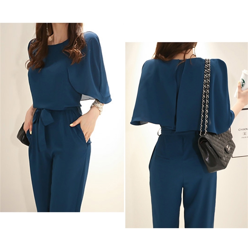 Jumpsuit Women O-Neck Summer Office Work Wear Female Long Elegant s Rompers 210519