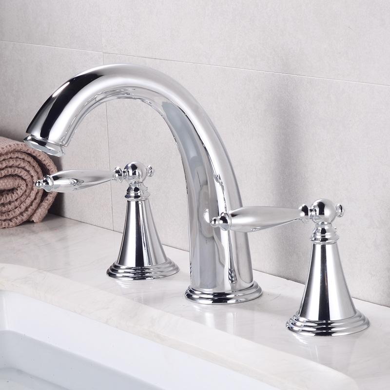 European Style Three-hole Basin And Cold Water Faucet Double-handle Split Washbasin Three-piece Black Bathroom Sink Faucets