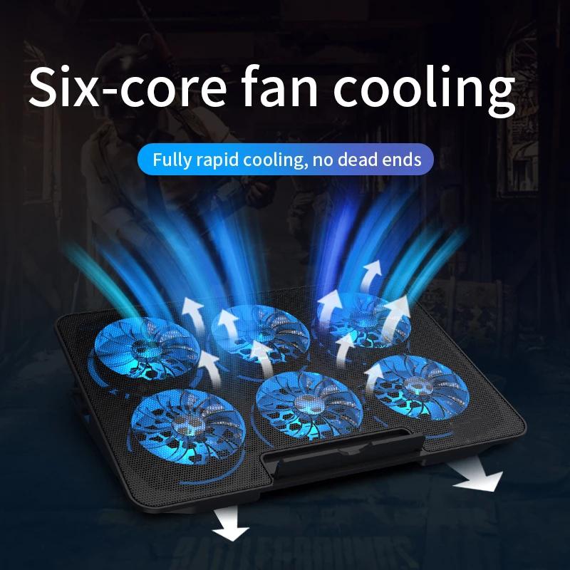 Laptop Cooling Pads Gaming Cooler Adjustable Speed 2 USB Ports And 6 Fan Pad 2400RPM Compatible With Notebook