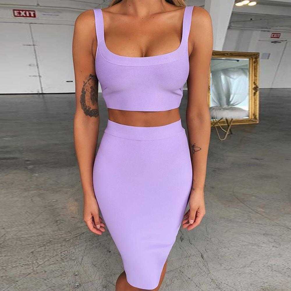 bandage dress sets summer women's lilac purple 2 piece sets womens outfits birthday two piece dress sets bodycon club party 210608