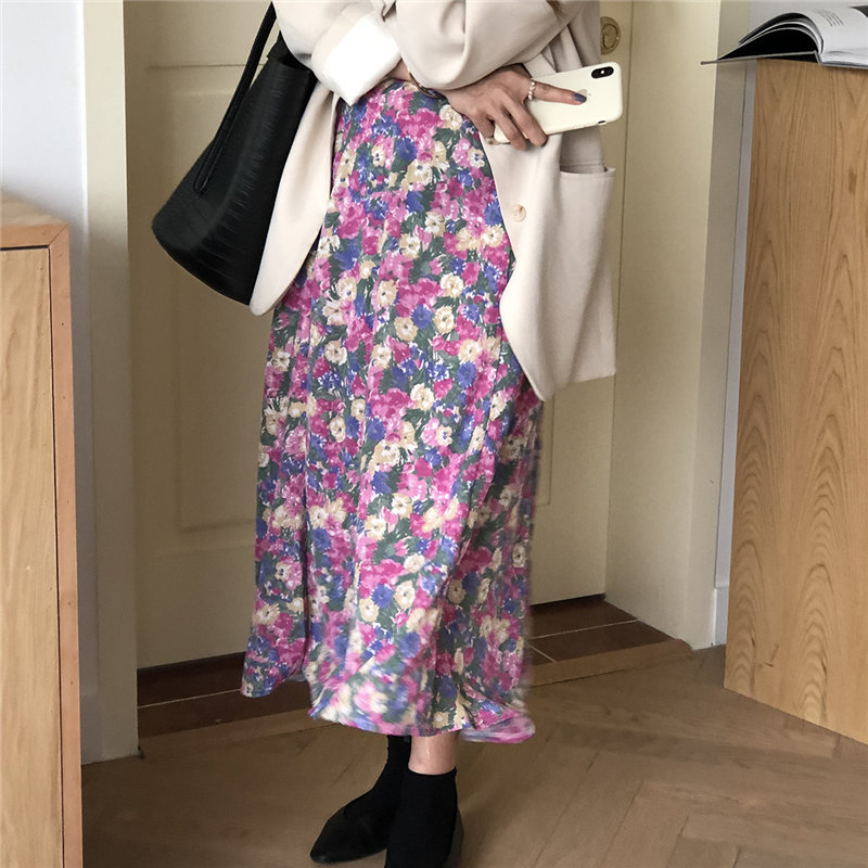 Feminine Fresh Print Florals High Waist Sweet Chic Slim Girls Elegance All Match Streetwear Women A-Line Skirts 210421