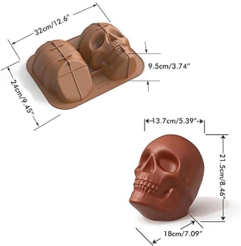 Soft 3D Skull Silicone Cake Mold Large Halloween Baking Skull Cake Pan for Halloween Party and Birthday Party Haunted Skull Baking Cake Mold DIY Bakin