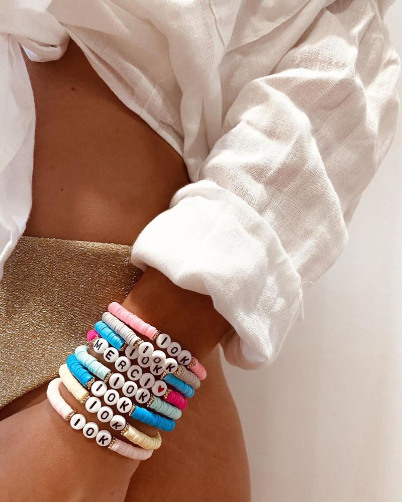 Charm Bracelets Polymer Clay Beads Bracelet Women Letter Summer Beach Jewelry 
Charm Bracelets Polymer Clay Beads Bracelet Women Letter Summer Beach Jewelry