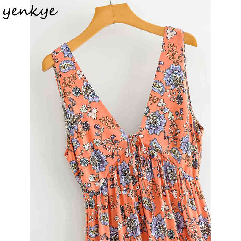 Holiday Summer Tank Dress Women Sexy V Neck Sleeveless Floral Print Vestido Mujer A-line Casual Long Maxi 210430