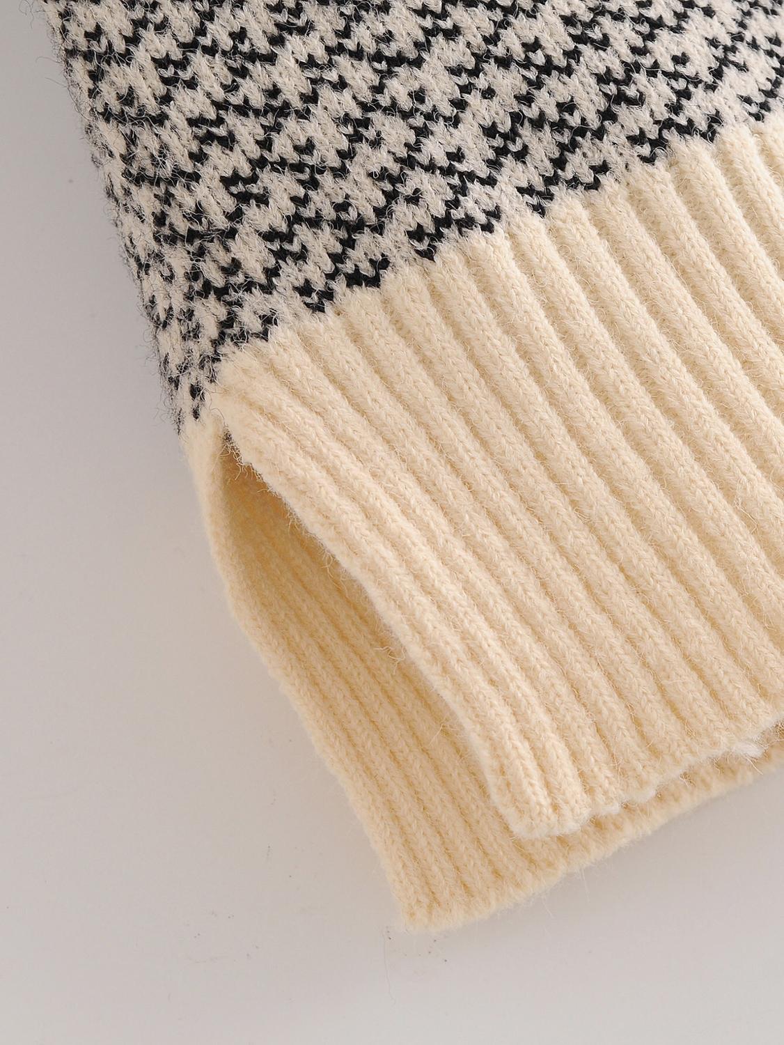 Preppy Style Check Plaid Knitted Sweater Vest Women Vintage Korean Clothing V Neck Hem Slit Sleeveless Jumper Y2K Knitwear 210429
