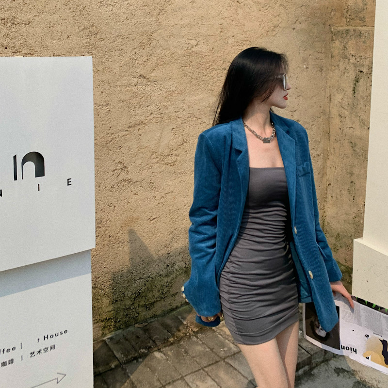 Nomikuma Corduroy Blazer Jacket Autumn Winter New Suit Women Coat Korean Causal Solid Notched Collar Blazers Feminimo 6C819 210427