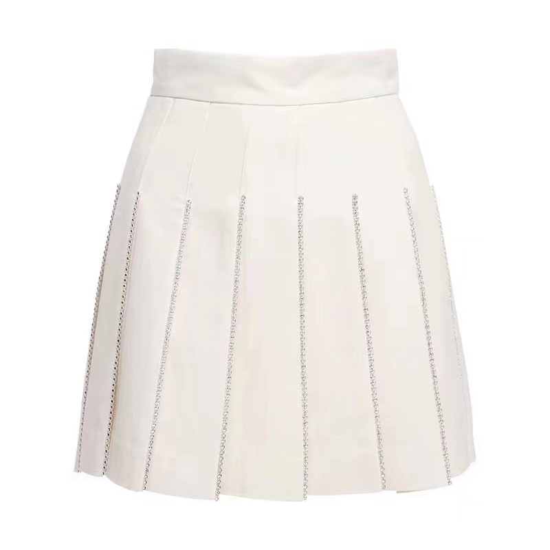 Black Patchwork Diamond Skirt For Women High Waist Pleated Mini Skirts Female Fashion Clothing Autumn 210521