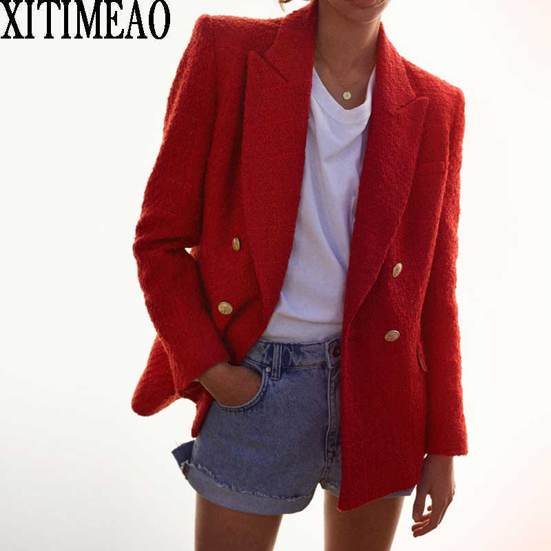 ZA Women Spring AutumnFashion Double Breasted Tweed Check Red Blazers Coat Vintage Long Sleeve Female Outerwear 210602
ZA Women Spring AutumnFashion Double Breasted Tweed Check Red Blazers Coat Vintage Long Sleeve Female Outerwear 210602