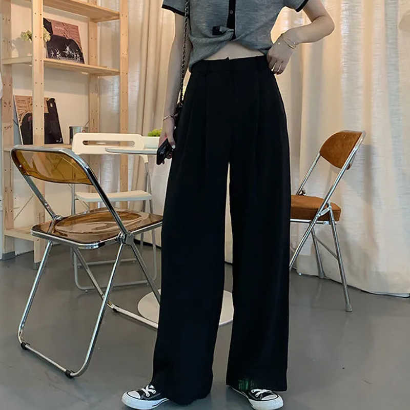 JMPRS Summer Loose Pants Fashion High Waist Thin Wideleg Simple Solid Black Casual Korean Trousers 211124Z