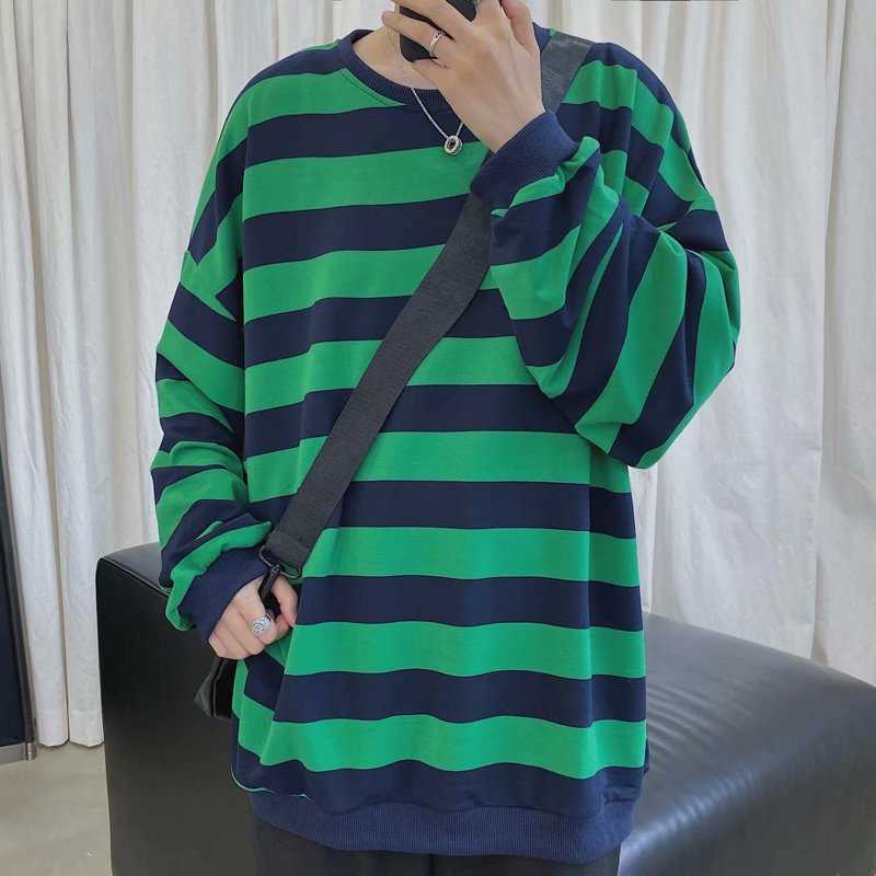 Lovers Sweatshirts Men Casual Loose Sweatshirts Oversized Spring Streetwear Striped Male Hiphop Winter Homme Clothing 210927
