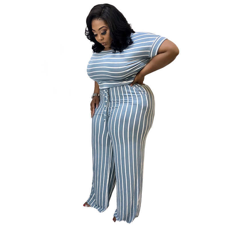 Designer Ladies fashion spring and summer plus size ladies stripes striped printed knitted stretch women's Jumpsuit