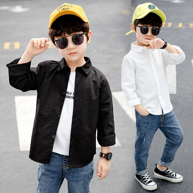 Spring and autumn new boys' white Long Sleeve Shirt Children's long sleeve T-shirt, Black
Spring and autumn new boys' white Long Sleeve Shirt Children's long sleeve T-shirt, Black
