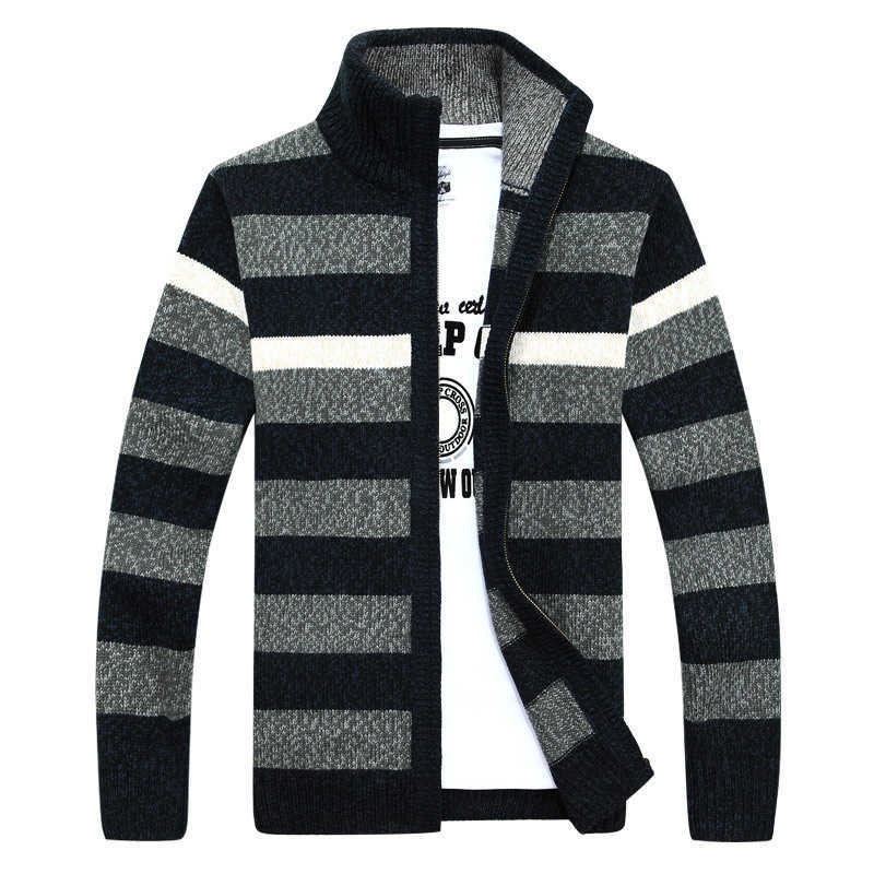 MANTLCONX Sweater Men Autumn Winter SweaterCoats Male Thick Warm Sweater Mens Striped Sweater Casual Zipper Knitwear Man 210818