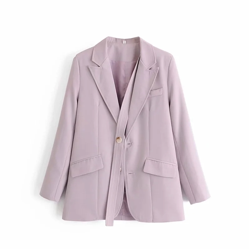 fashion ladies buttonfly long jackets autumn purple women suits casual pocket female coats warm girls loose suit 210430