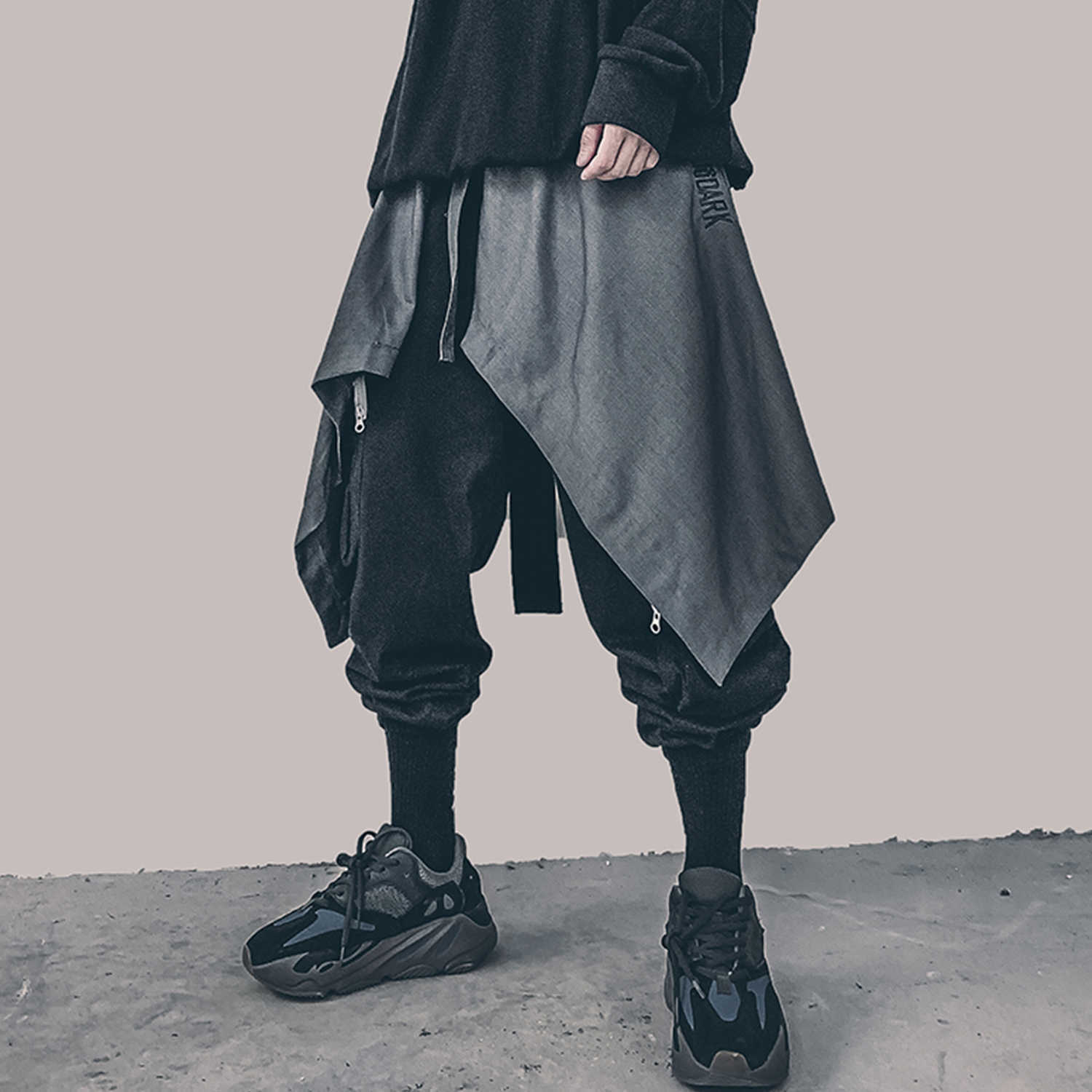 11 BYBB'S DARK Irregular Hip Hop Men Harem Skirt Pants Harajuku Adjustable Streetwear Black Pleated Apron Gothic Jogger Trouser 210810