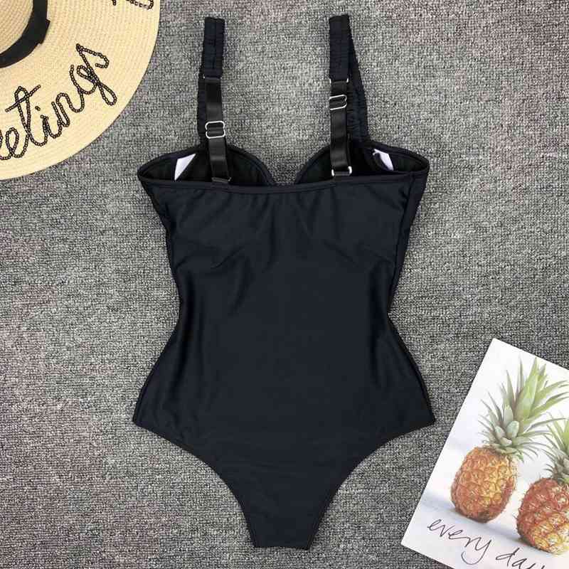 Sexy Black White Swimsuit Women Bodysuit Swimwear Push Up Monokini Solid Bathing Suit Beachwear Swimming 210521