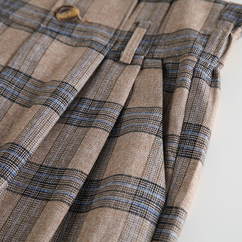 Autumn Korea Fashion Women High Waist Loose Trausers All-matched Casual Vintage Plaid Pants Femme Harem Plus Size V15 210512