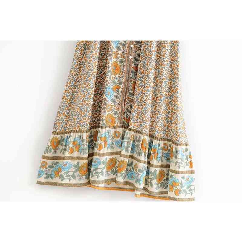 Fashion Summer Women's Sunflower Print Waist Tie Flared Sleeves Boho Long Maxi Dress Beach Vacation 210514