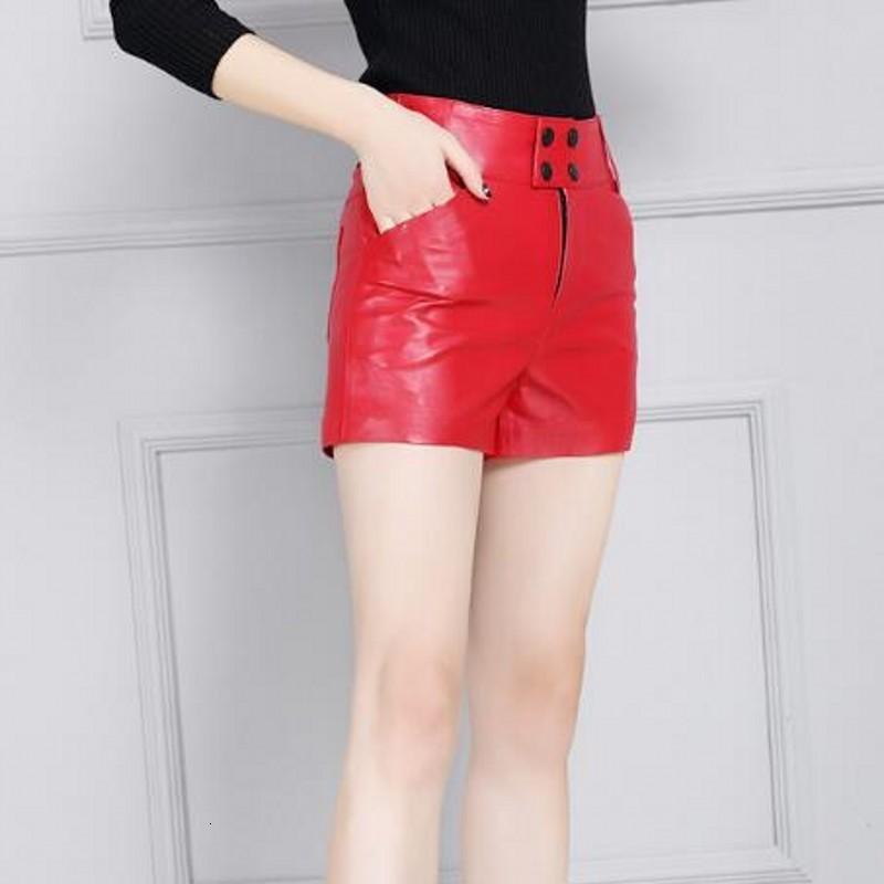 Fashion Sheepskin Leather Shorts Femme Winter Wide Leg Zipper Short Pants Red Black Office Lady Top Quality Trousers Women Women's