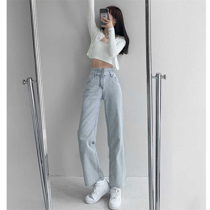 High Waist Loose Comfortable Jeans For Women Streetwear Fashionable Straight Pants Mom Washed Boyfriend 210922