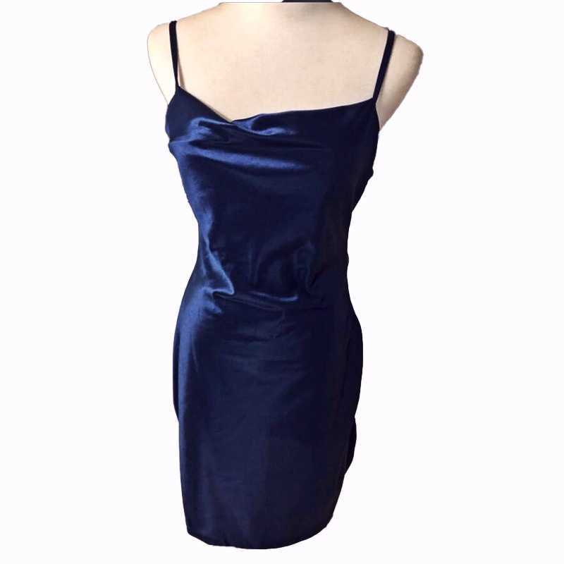 Summer Sleeveless Spaghetti Strap Black Silk Long Dress Sexy Backless Elegant Satin Bodycon Party Woman Split Midi es 210623