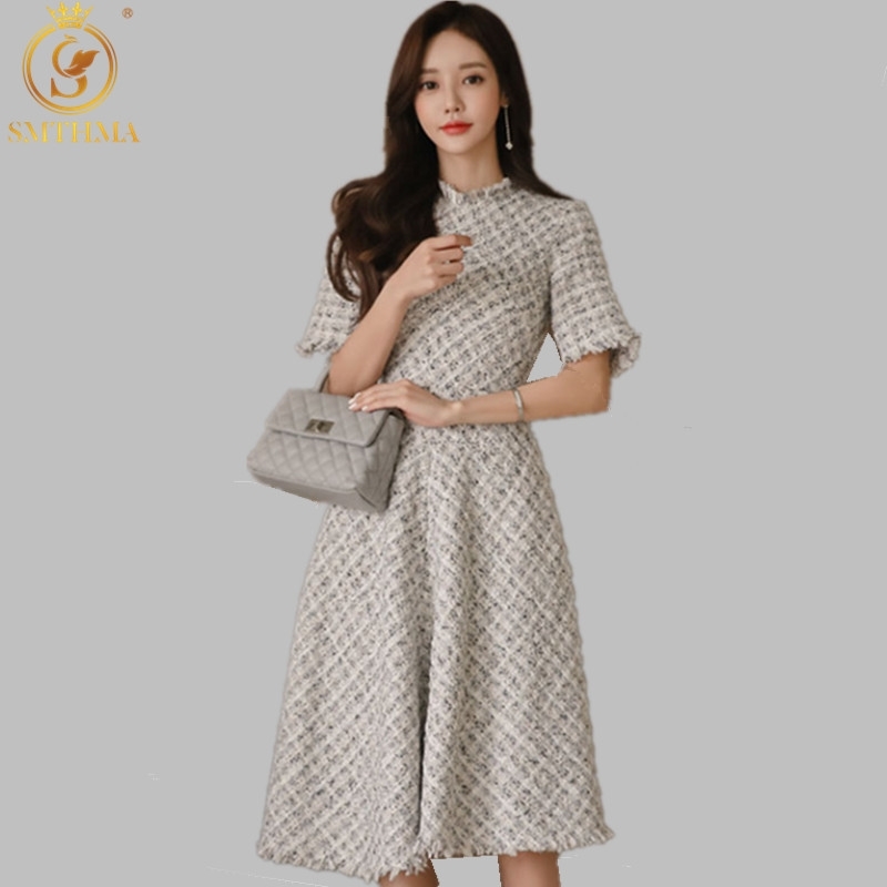 Spring And Summer Woolen Tweed Dress Women Short Sleeve High Waist Midi Elegant Plaid Slim Korea 210520, Photo color
Spring And Summer Woolen Tweed Dress Women Short Sleeve High Waist Midi Elegant Plaid Slim Korea 210520, Photo color