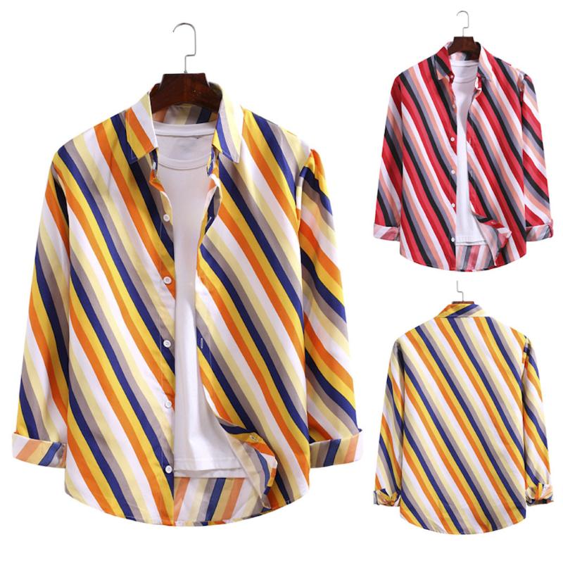 Fashion Men Stripe Print Shirts Long Sleeve Casual Blouse Tops Camisas Para Hombre Slim Fit Cotton Male Soft Clothes Men's