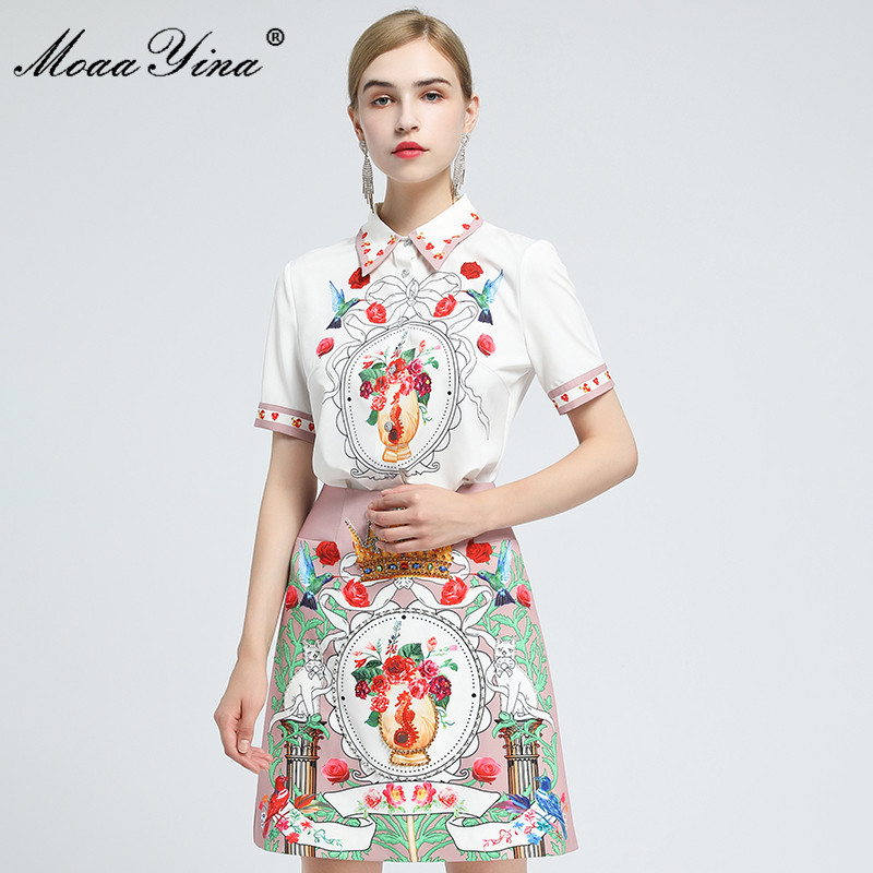 Fashion Designer Set Spring Women Short sleeve Turn-down Collar Blouses Tops+Print Beading Skirt Two-piece suit 210524, Multi
Fashion Designer Set Spring Women Short sleeve Turn-down Collar Blouses Tops+Print Beading Skirt Two-piece suit 210524, Multi