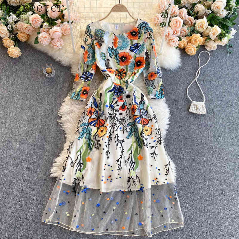 Luxury Flower Embroidered Retro Dress Women Fashion Elegant Mesh O-Neck 3/4 Sleeve A-line Vestidos De Mujer 210525, Apricot
Luxury Flower Embroidered Retro Dress Women Fashion Elegant Mesh O-Neck 3/4 Sleeve A-line Vestidos De Mujer 210525, Apricot