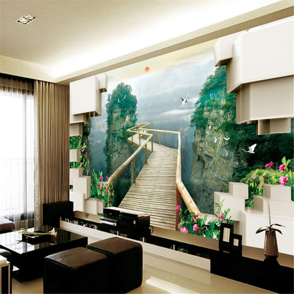 Custom 3d Wallpaper Stereo Vision Mountain Wall Mural Deep Brick Wallpapers For Bedroom Walls