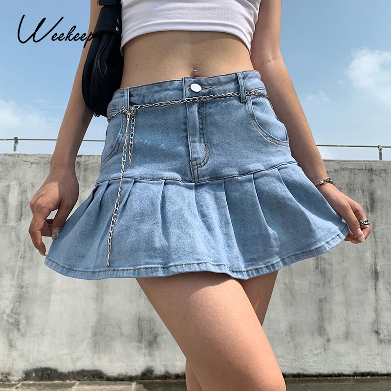 Weekeep Women Denim Skirts High Waisted Fashion Pleated er Short Skirt Sexy Rave Party Club Streetwear Ruffles Skirt Harajuku, Blue
Weekeep Women Denim Skirts High Waisted Fashion Pleated er Short Skirt Sexy Rave Party Club Streetwear Ruffles Skirt Harajuku, Blue