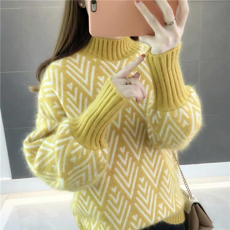 Autumn Winter Diamond Stripe Mohair Knitted Sweater 2021 Fashion Loose Fluffy Lantern Sleeve Pullovers Female Casual Jumpers Women' Sweater, Yellow
Autumn Winter Diamond Stripe Mohair Knitted Sweater 2021 Fashion Loose Fluffy Lantern Sleeve Pullovers Female Casual Jumpers Women' Sweater, Yellow
