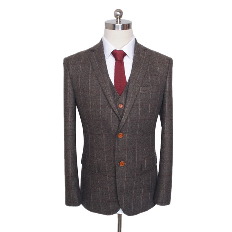 Fashion three piece men's formal business Plaid suit engagement British dress private customization (coat + Vest + pants)