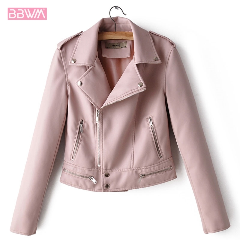 PU Long Sleeve Lapel Simple Chic Locomotive Women's Jacket Winter Windproof Pink Basic Casual Slim Female Coat Beige Black 210507