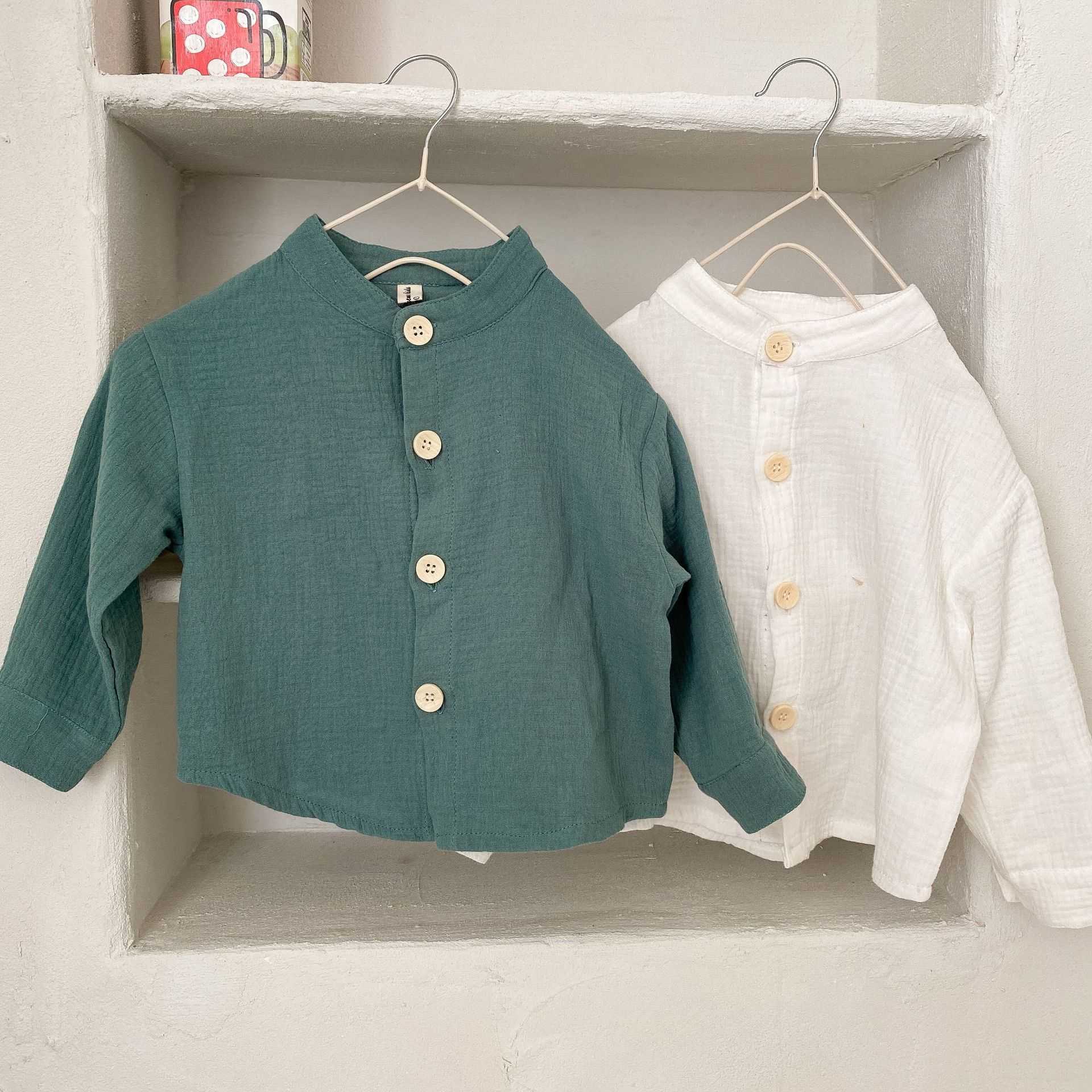 Spring cotton casual base long sleeve shirts for boys and girls simple all-match soft Tops 210713