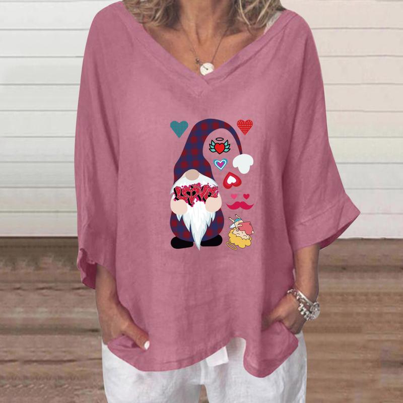 Women' Blouses & Shirts Loose V-neck Blouse Dwarf Doll Valentine' Day Print Pullover Long Sleeved Casual Roupas Femininas, Gray
Women' Blouses & Shirts Loose V-neck Blouse Dwarf Doll Valentine' Day Print Pullover Long Sleeved Casual Roupas Femininas, Gray