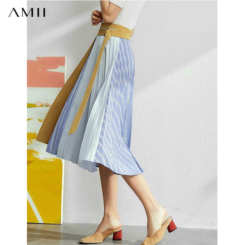 Minimalism Fashion Splice Denim Skirt Spring Summer Women's skirt High Waist Pleated Female 11970291 210527