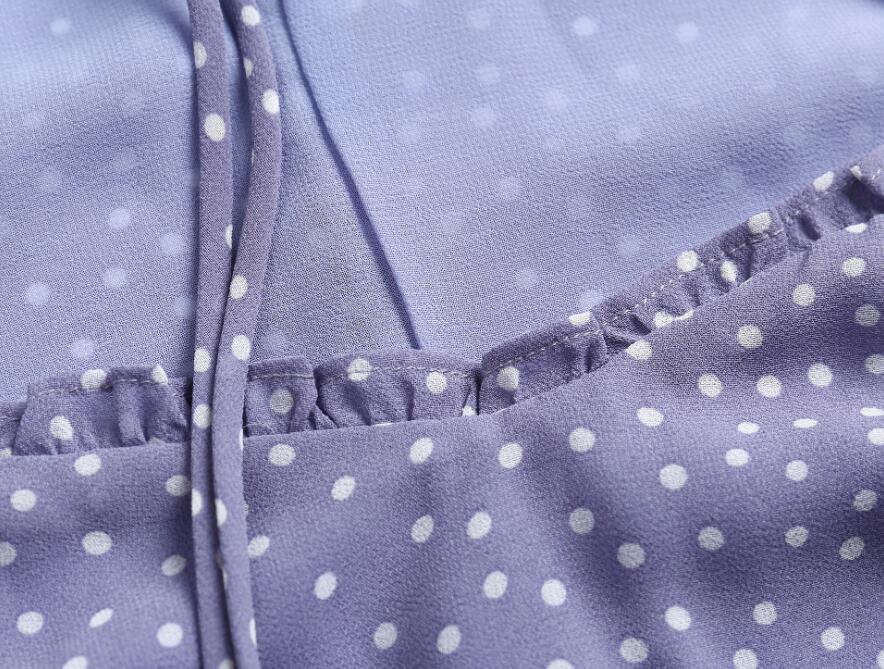 Vintage France Style Purple Polka Dot Print Hollow Out Women Dress Long sleeve Lacing up Collar Slim Girl's Mini Dresses 210429