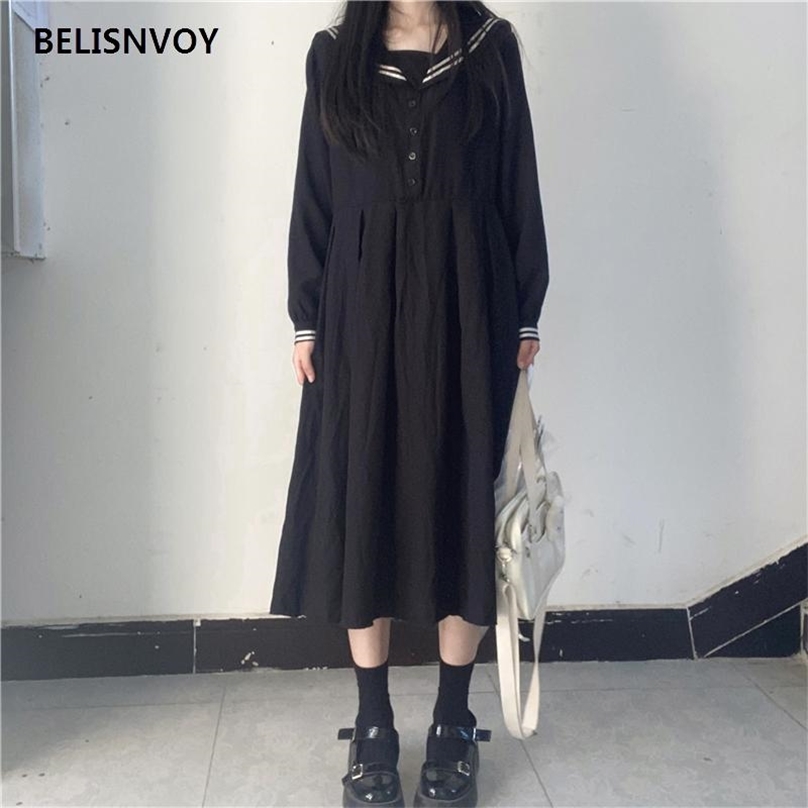 Japanese Harajuku Black Girl's Vintage Lolita Dress Autumn Spring Sailor Collar Preppy Style Women Chic Casual Midi 210520
Japanese Harajuku Black Girl's Vintage Lolita Dress Autumn Spring Sailor Collar Preppy Style Women Chic Casual Midi 210520