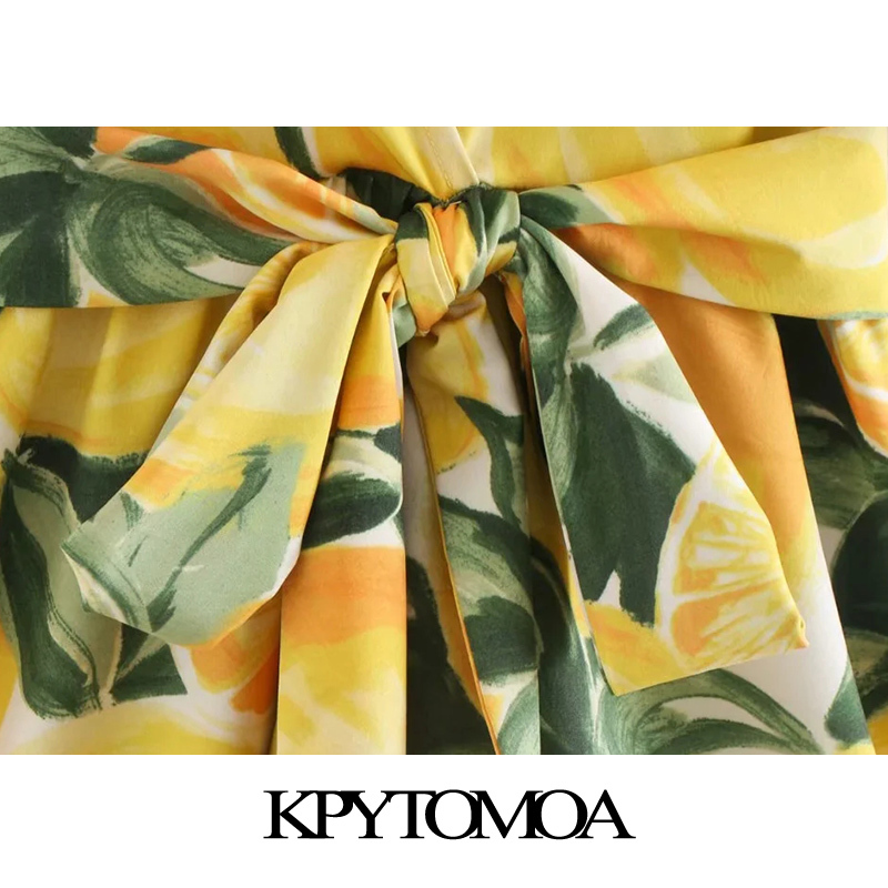 Women Chic Fashion Fruit Print With Belt Mini Dress Bacless Puff Sleeves Female Dresses Vestidos Mujer 210420