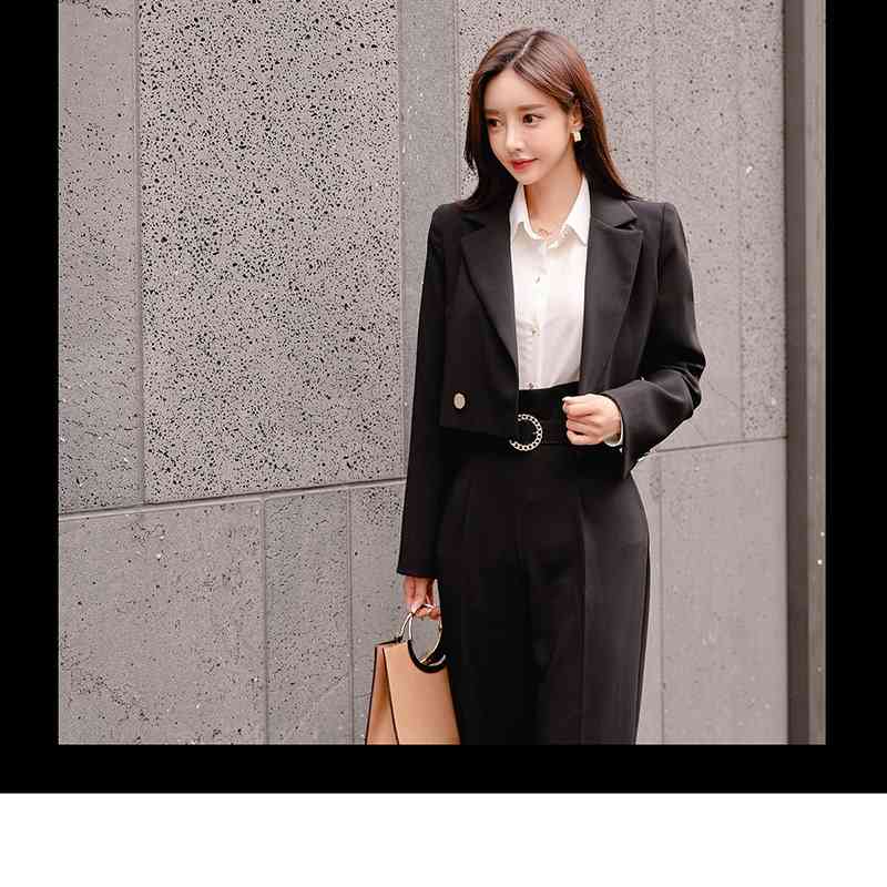 Woman Suits Lady Suit Office Black Fashion Autumn Ladies Blazer Jacket And Pants With Belt 2 Piece Sets High Street Femme 210520