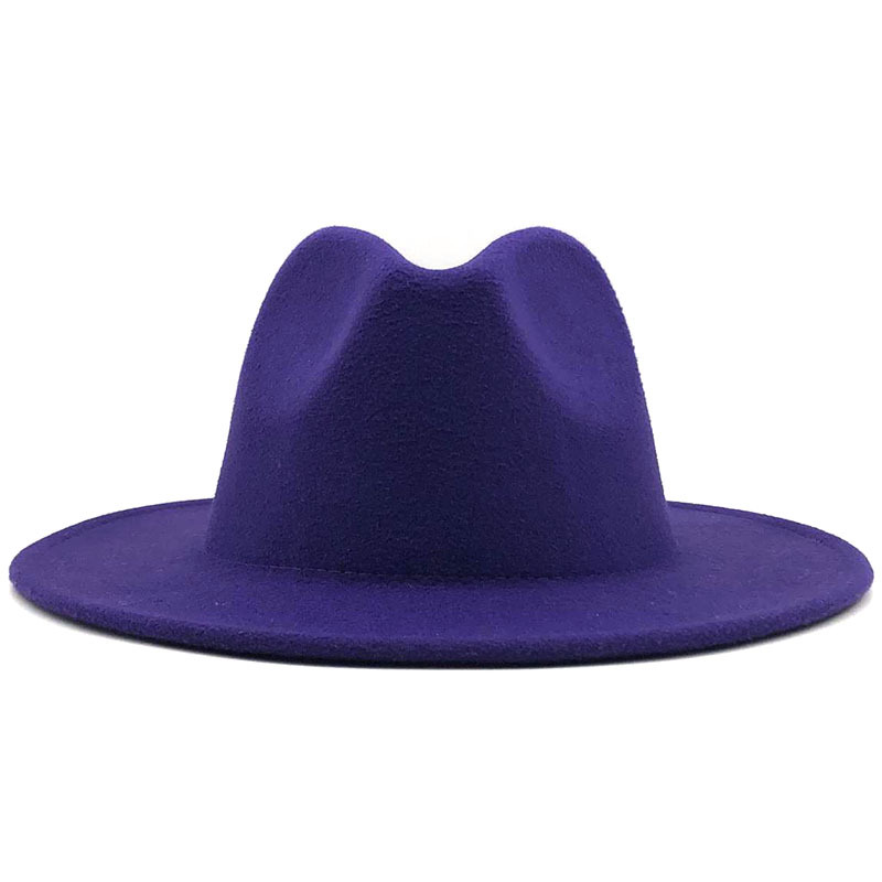 Unisex Flat Brim Wool Felt Fedora Hats with Belt Red Black Patchwork Jazz Formal Hat Panama Cap Trilby Chapeau for Men Women high quality a2