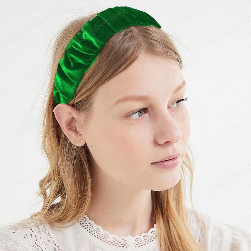 Women Sweet Christmas Headbands Fashion Red Green Velvet Pleated Head Hoop Cloth Lattice Hair Bands Hair Accessories